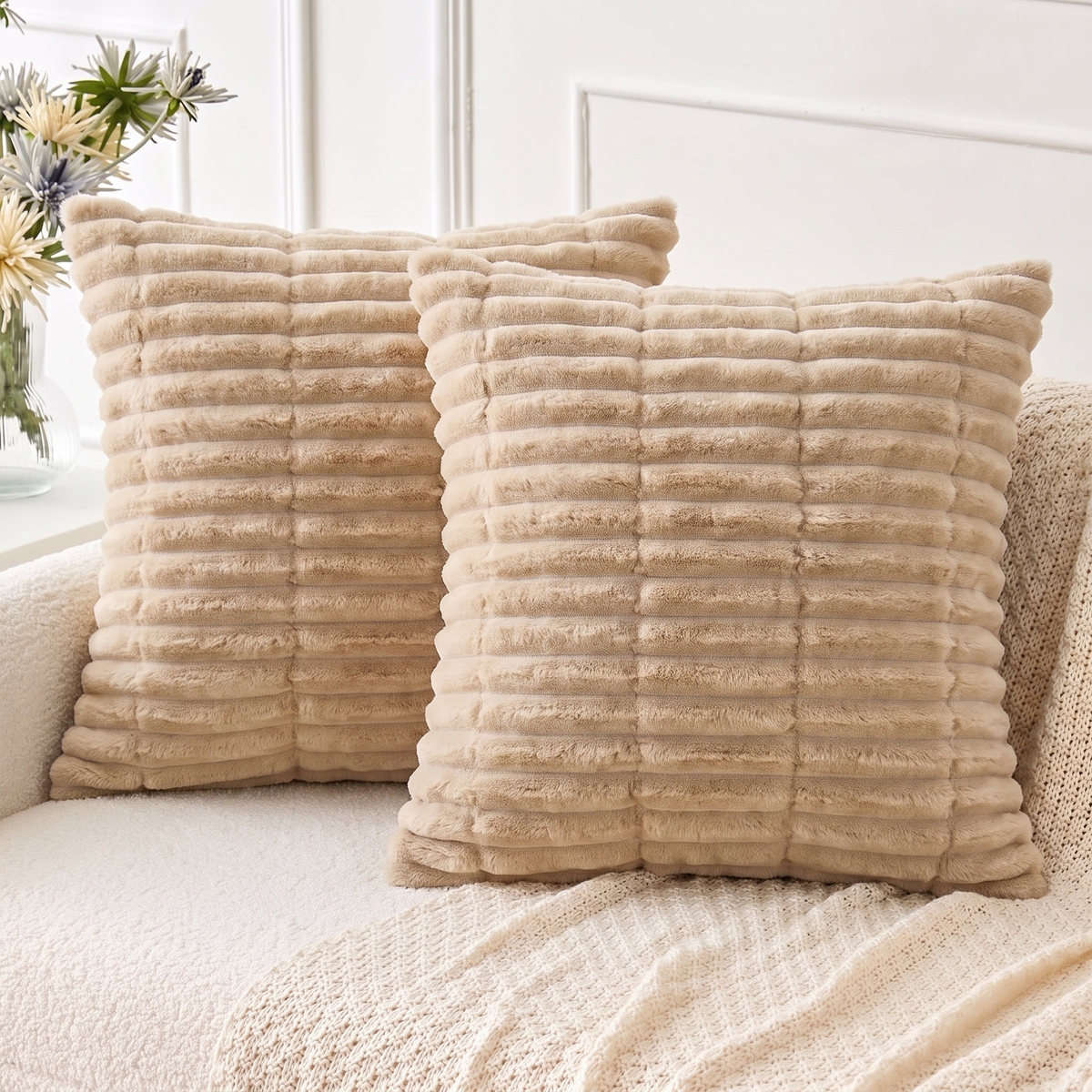 Plush Sofa Cushion Covers Pack of 2