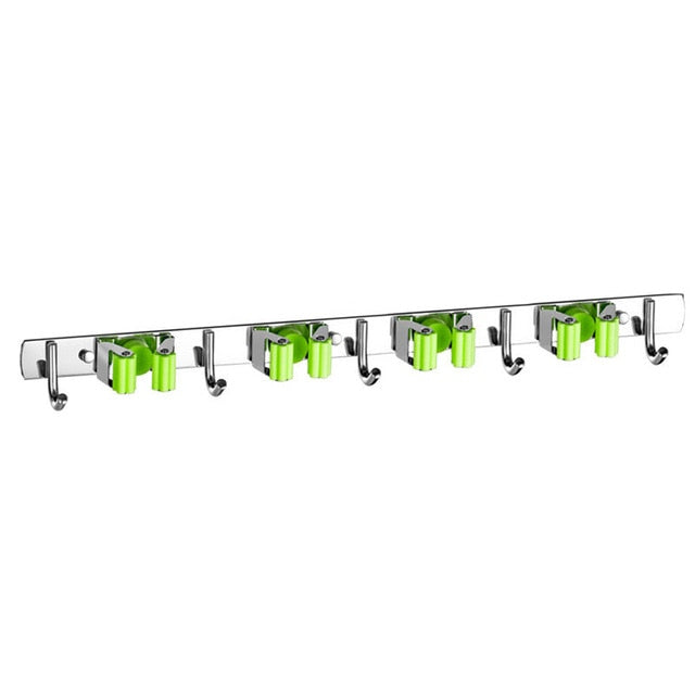 Wall Mounted Broom And Mop Holder Rack With Hooks