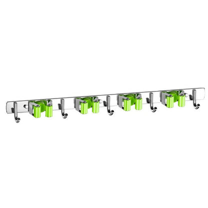 Wall Mounted Broom And Mop Holder Rack With Hooks