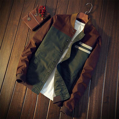 Men's Colour Block Bomber Jacket With Stripes